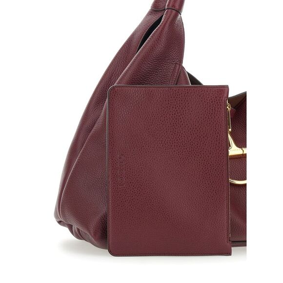 Gucci Women Bordeaux Shoulder Bag With Horsebit Closure In Grained Leather Woman - Picture 5 of 7